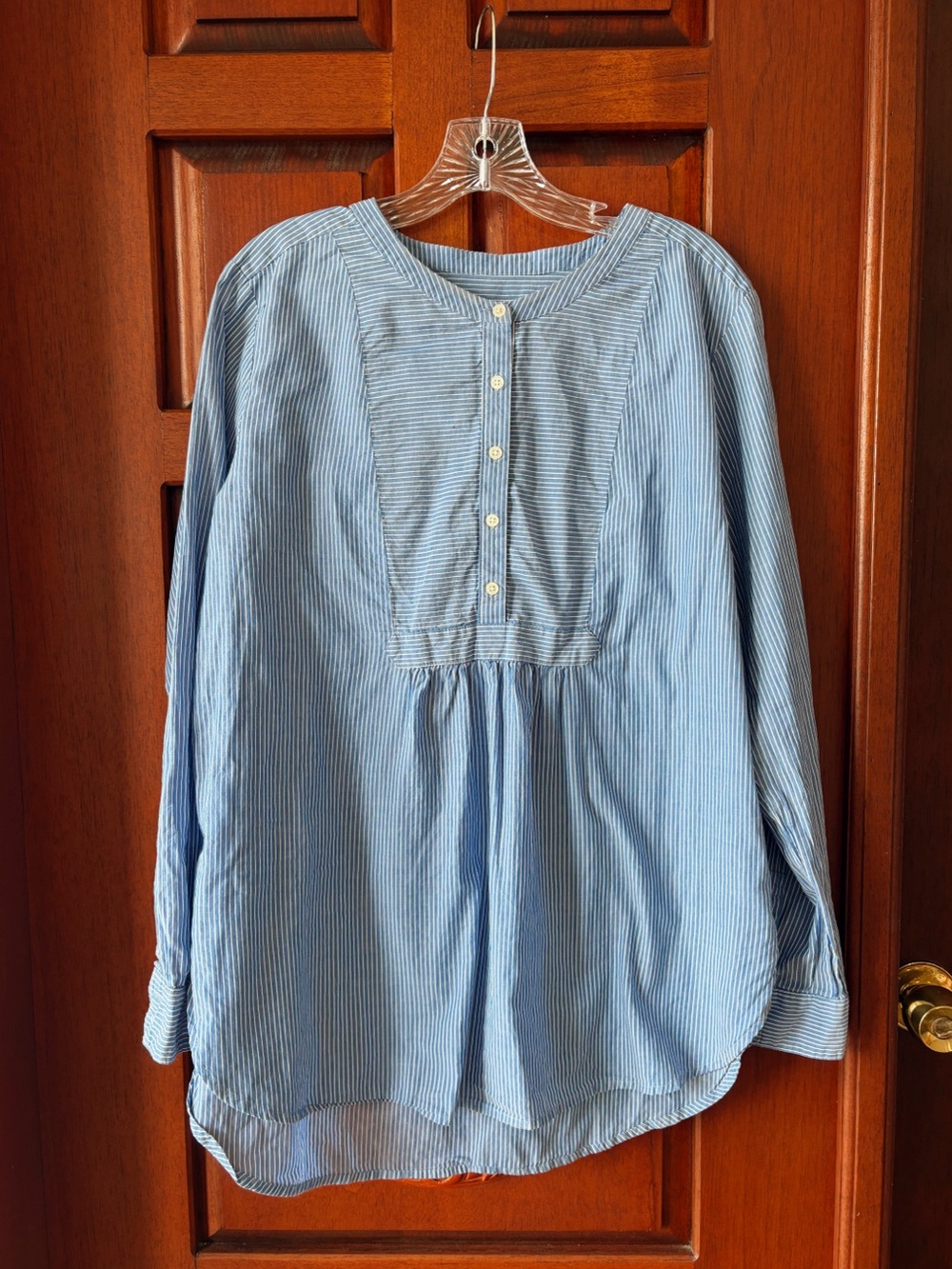 LOFT Elegant Blue and White Pinstripe Shirt Blouse Large